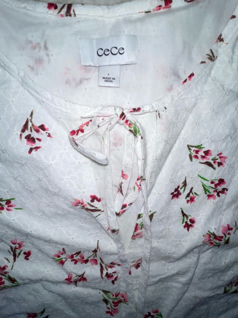 NEW CeCe Women's Printed Cotton Eyelet Puff-Sleeve A-Line Dress Size L - Picture 7 of 8
